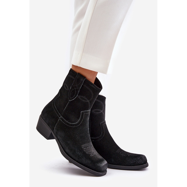 Cowboystövlar med låg klack i mocka, damer, varma Sergio Leone BT284-S svart 1