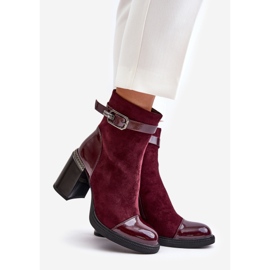 S.Barski Isolerade damstövlar på hög klack med dekorativt spänne D&amp;A MR880-085 Burgundy röd 1