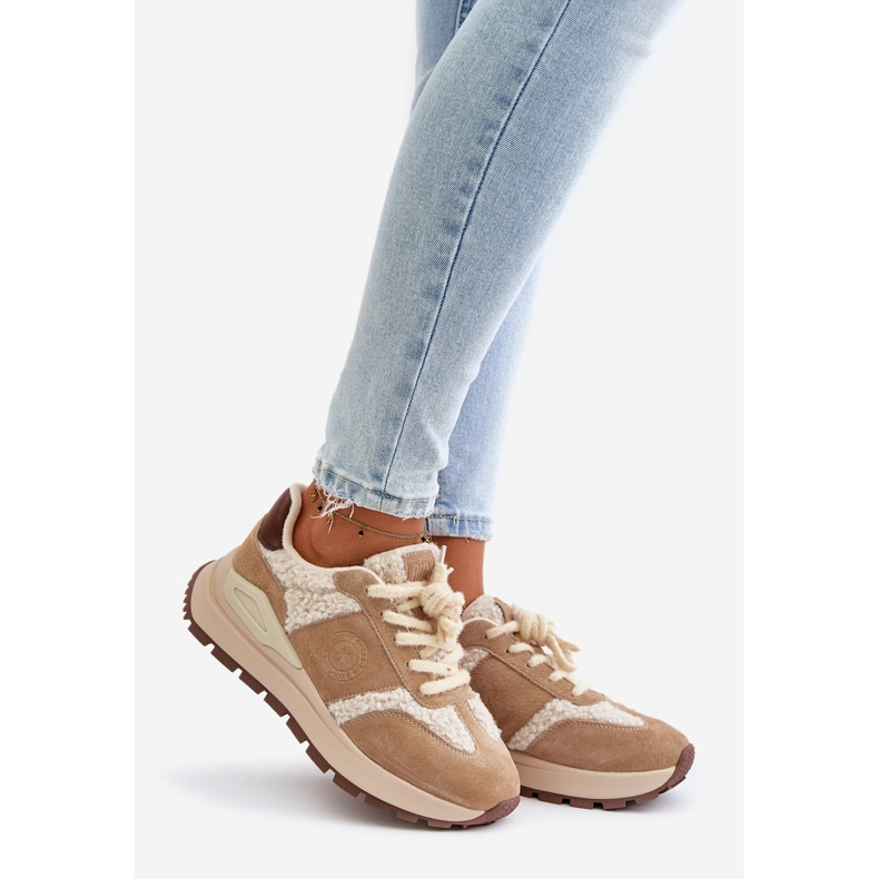Sneakers i pälsläder för damer Big Star OO274A317 HI-POLY System Beige 1