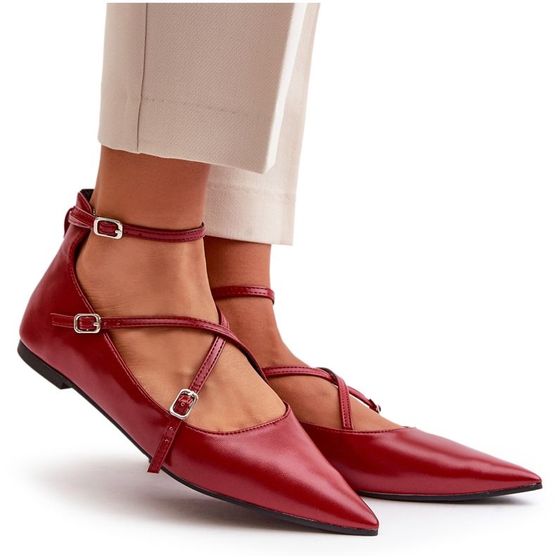 STEPHAN Kvinnors ballerinor med vinröd 3