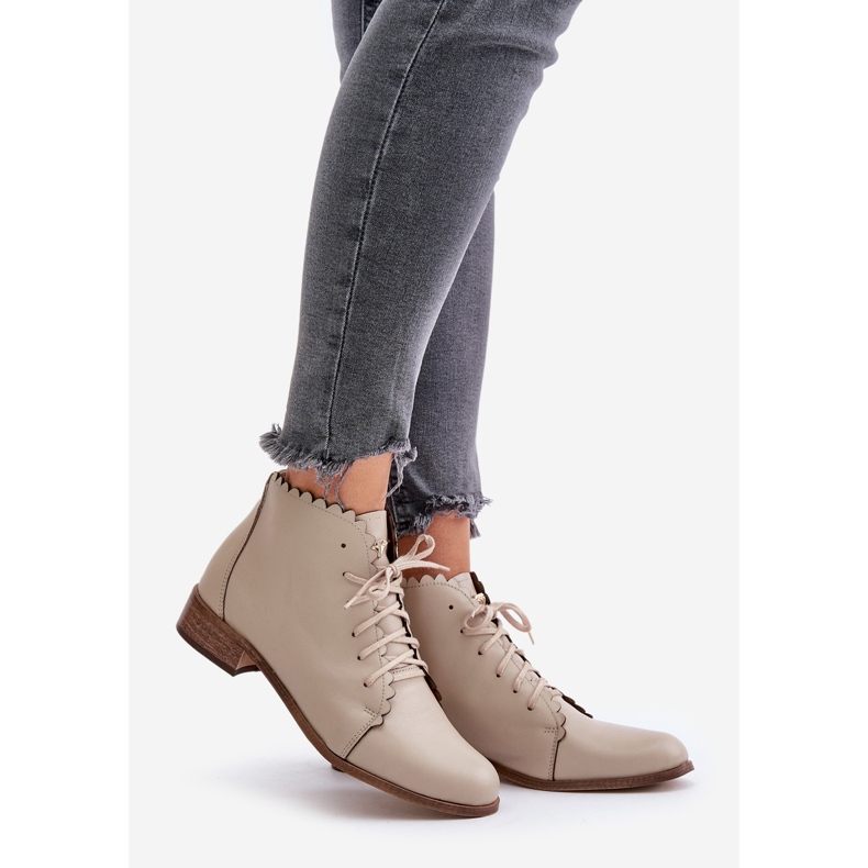 Zazoo 2964 Beige Läder Flat Boots 1
