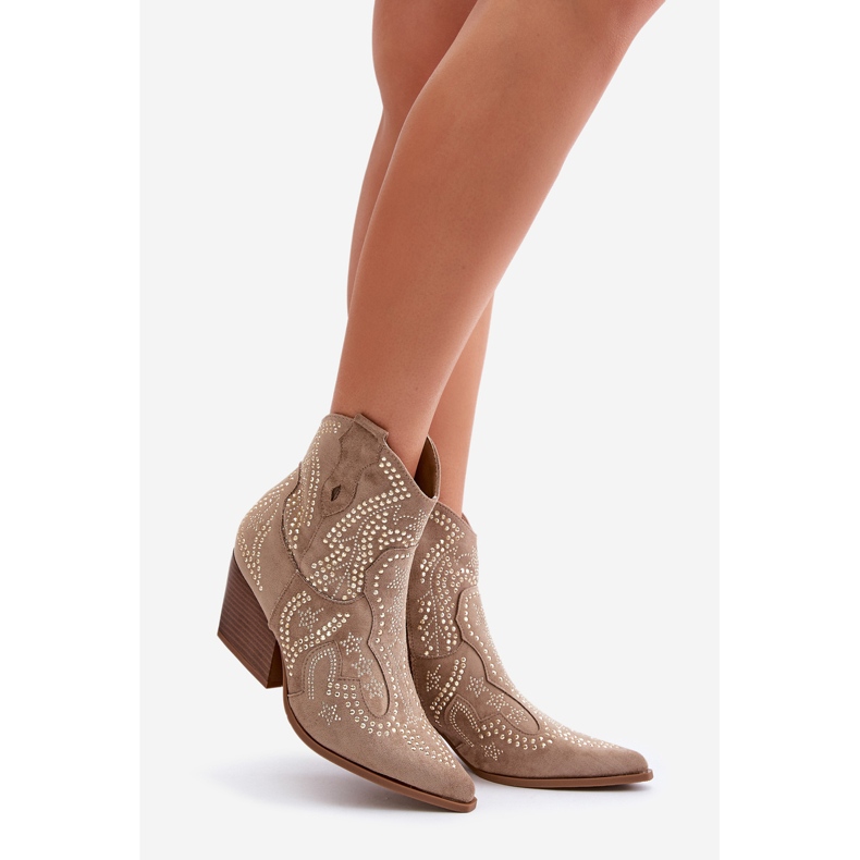 Dekorerade högklackade cowboystövlar Beige Kaivina 1