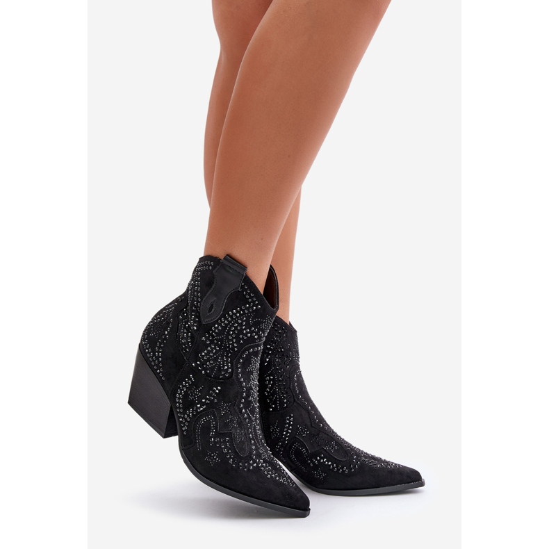 Dekorerade svarta högklackade cowboystövlar Kaivina 1