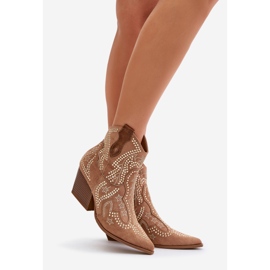 Kaivina dekorerade kamelcowboystövlar med höga klackar brun 1