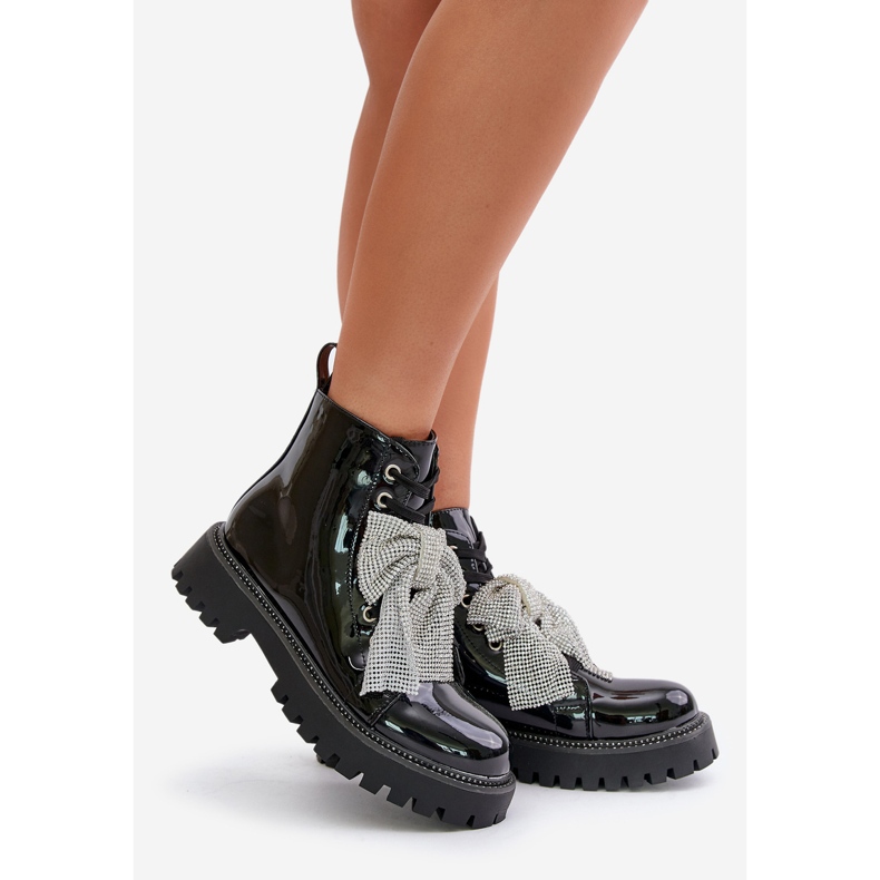 Lackstövlar för damer med rosett, Black Ocenttia svart 1