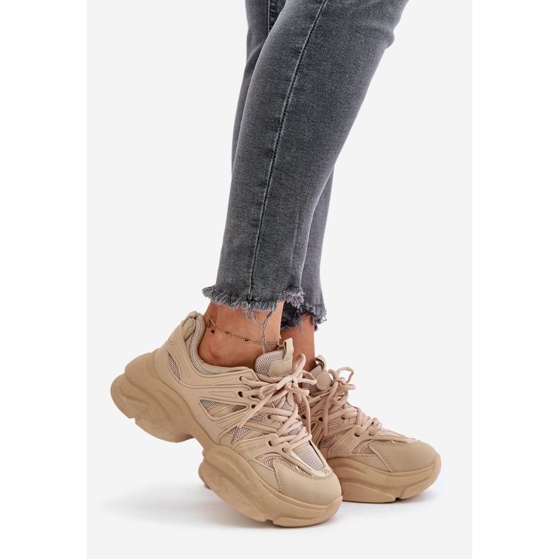 Beige Amoserna damsneakers med tjock sula 1