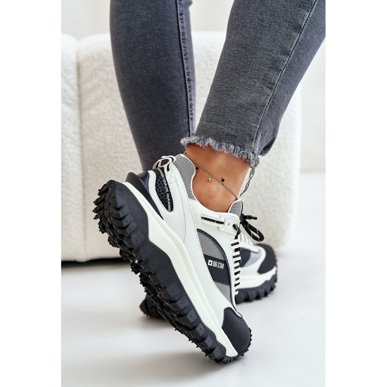 Sneakers i läder för kvinnor på Big Star-plattformen OO274A220 HI-POLY System Vit och Svart 2