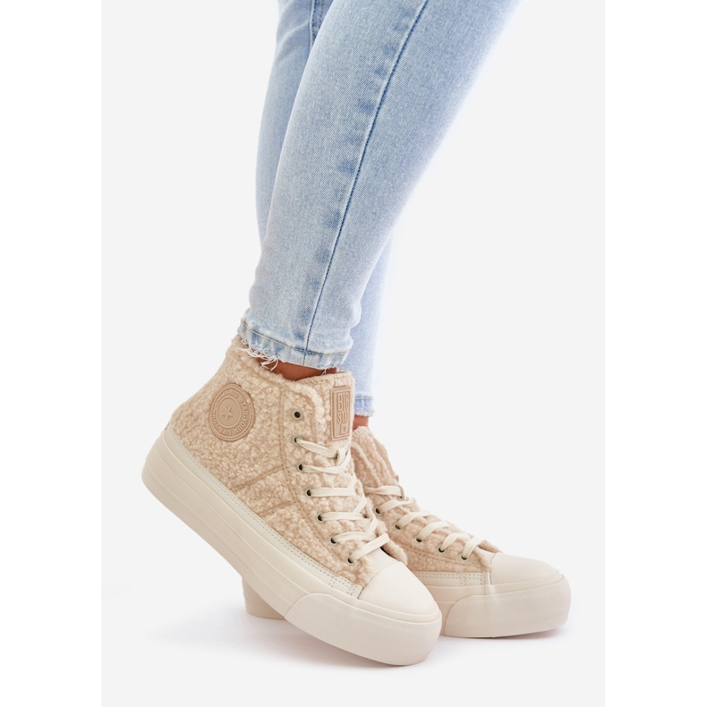Isolerade damsneakers med päls fårskinn Big Star OO274A444 Beige 1