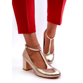 Mascara Kvinnors pumpar med eko-läder på Golden Metalic Post gyllene 4