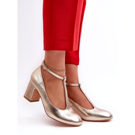 Mascara Kvinnors pumpar med eko-läder på Golden Metalic Post gyllene 2