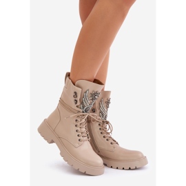 S.Barski Arbetsstövlar i ekologisk läder med dekoration, isolerade D&amp;A MR880-080 Beige 1