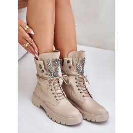 S.Barski Arbetsstövlar i ekologisk läder med dekoration, isolerade D&amp;A MR880-080 Beige 2