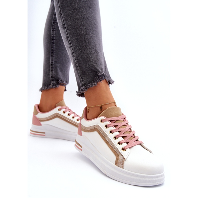 Kvinnors sport smyger med beige glitter vit 5