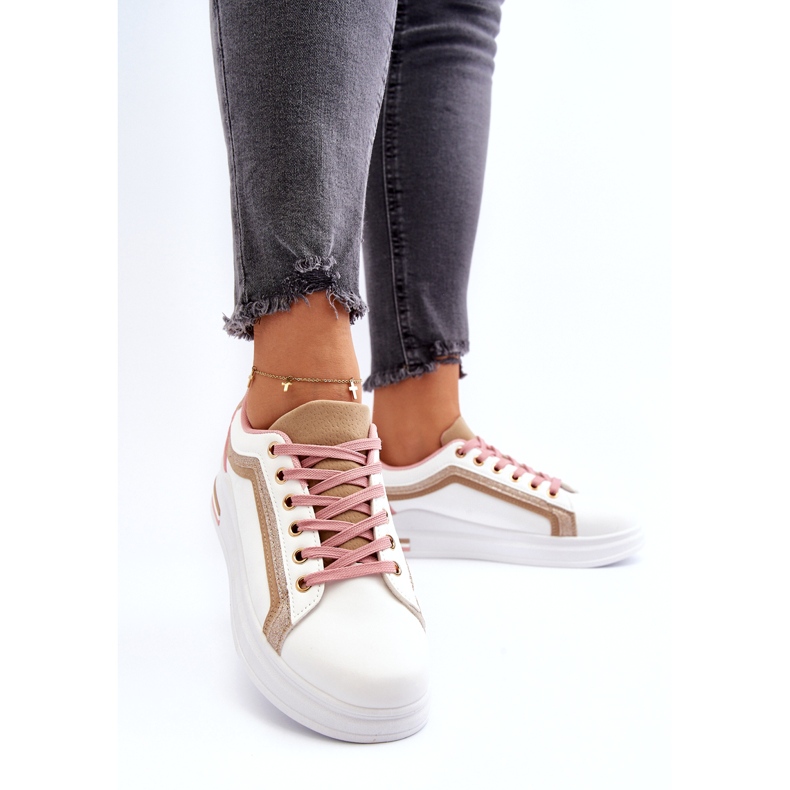 Kvinnors sport smyger med beige glitter vit 3