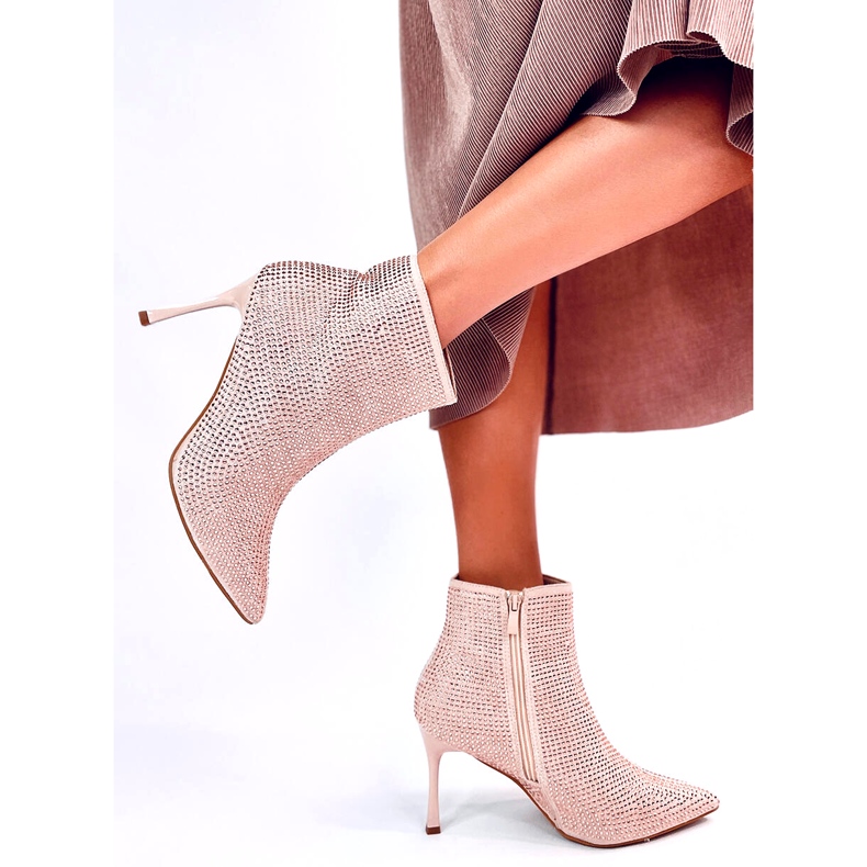Högklackade ankelboots med Demish Champagne-kristaller rosa 6