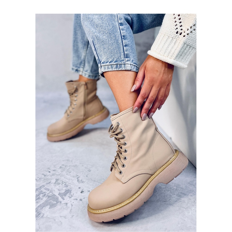 Peddy Khaki ankelboots med snörning - Inello beige 1