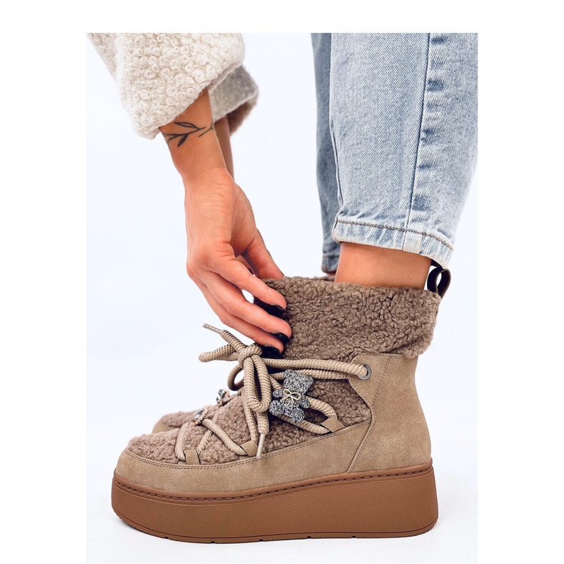 Kaki snöstövlar med shearling brun 1