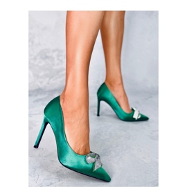 Trini Green satin rosett klackar grön 1