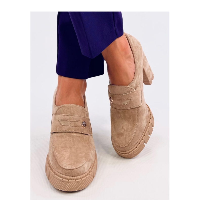 Kaki högklackat och plattform loafers beige 1
