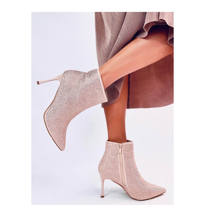 Högklackade ankelboots med champagnekristaller rosa 1