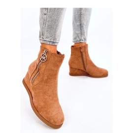 Wedge ankelboots med guld Camel dragkedja brun 1
