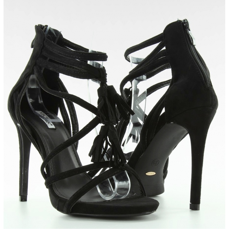 Sandal Högklackade sandaler med fransar 1249 Svart - Inello 1