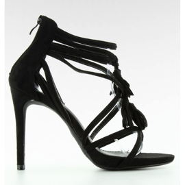 Sandal Högklackade sandaler med fransar 1249 Svart - Inello 2