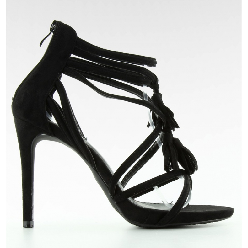 Sandal Högklackade sandaler med fransar 1249 Svart - Inello 2