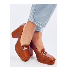 Camel högklackade loafers brun 1