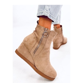 Khaki wedge ankelboots med gulddragkedja beige 2