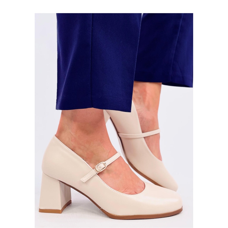Mary Jane pumps med hög klack i beige stil 1