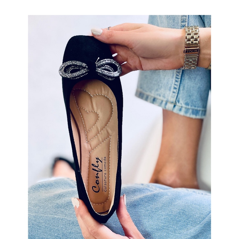 Balettlägenheter i mocka med rosett Serna Nero - Inello svart 2