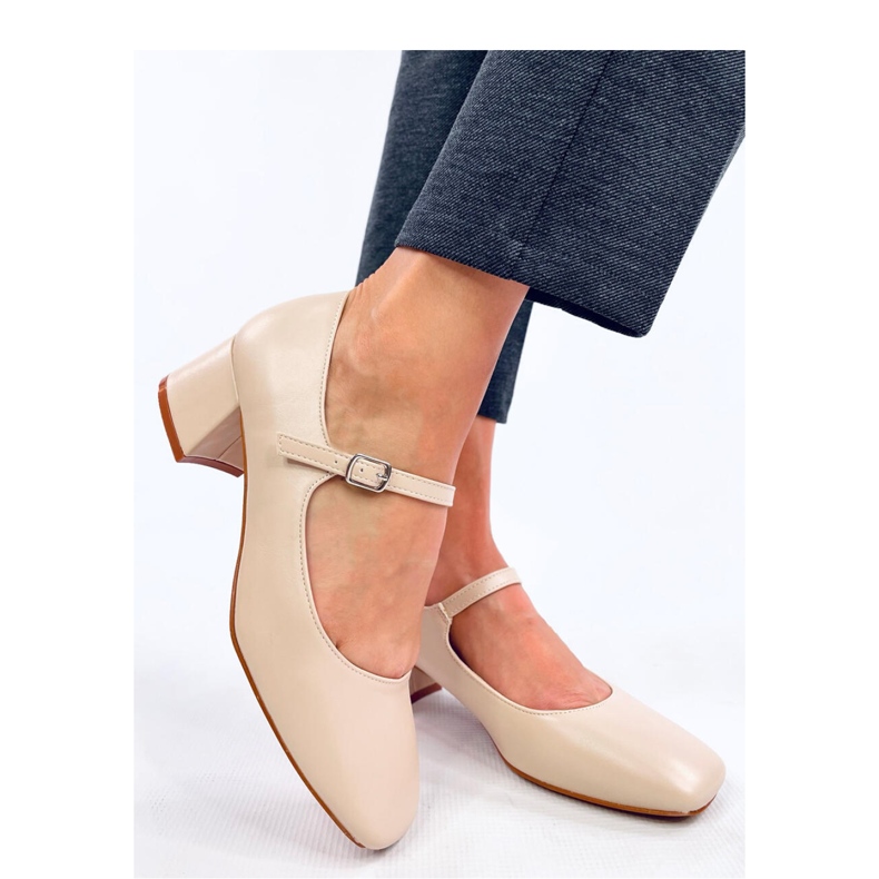 Mary Jane pumps med hög klack i beige stil 1