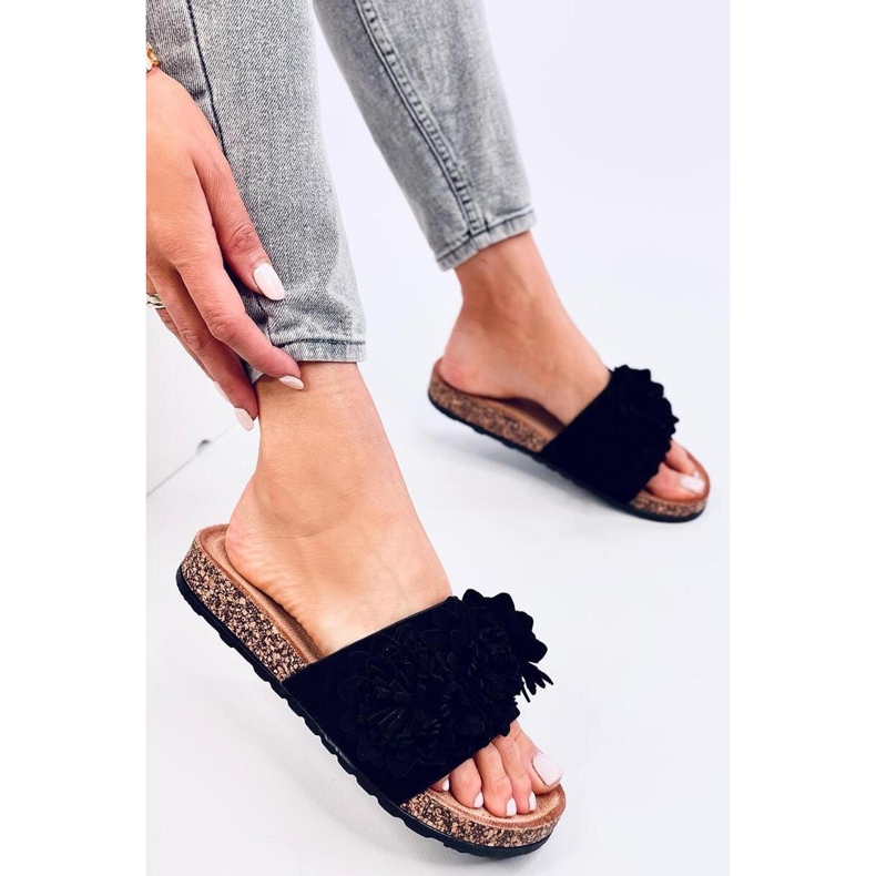 Sandal Cork flip-flops med blommor Sebill Black - Inello svart 1