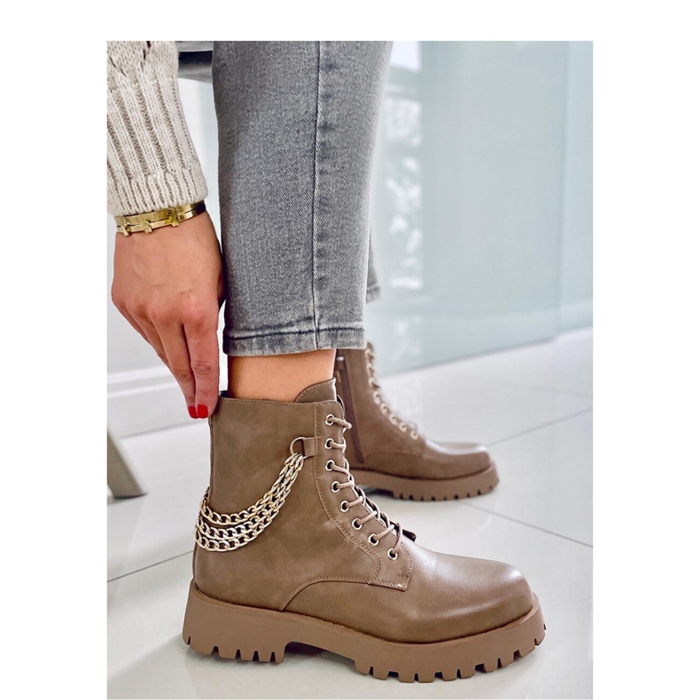 Kb9393 Tokyo Khaki bovver boots med kedjor - Inello brun 2