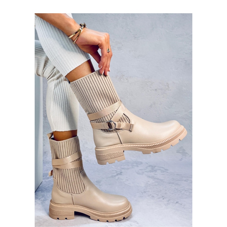 Shaffer Khaki ankelboots med elastisk ovandel - Inello beige 2