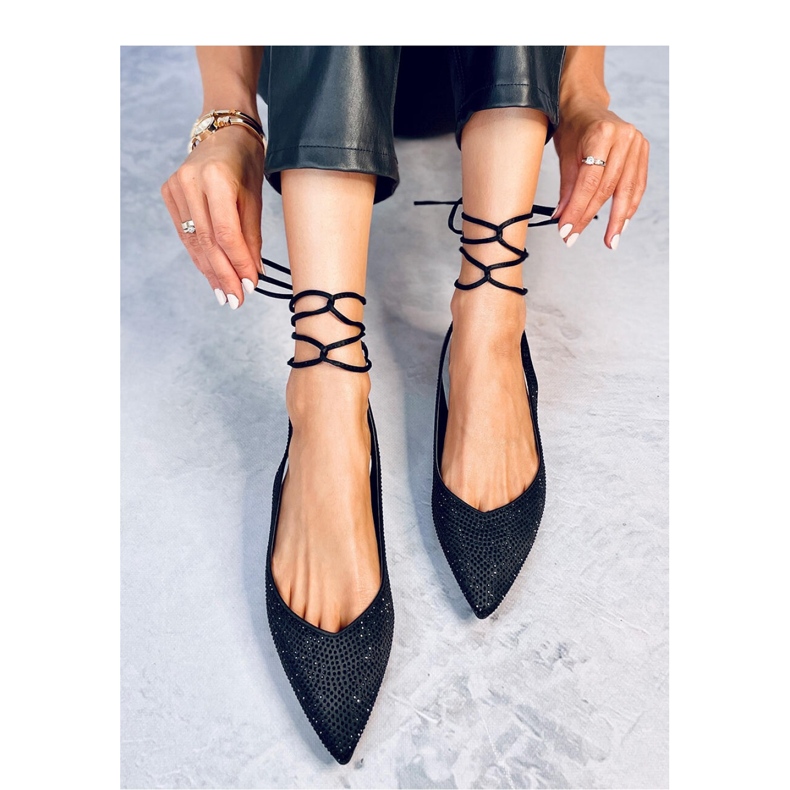 Vonda Svarta balettlägenheter med strass öppen klack - Inello 1