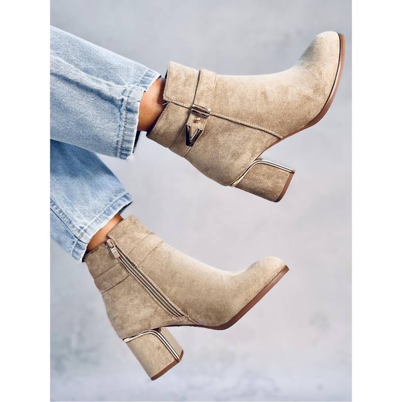 Eleganta högklackade ankelboots Khalia Khaki - Inello beige 2