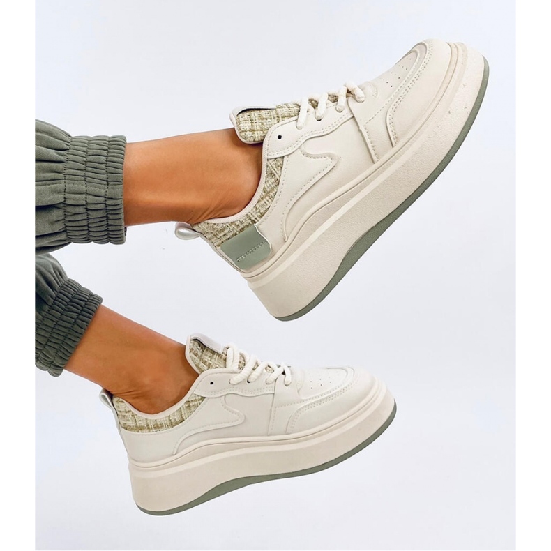 Motimes Beige Gröna pastellfärgade damsneakers - Inello 1
