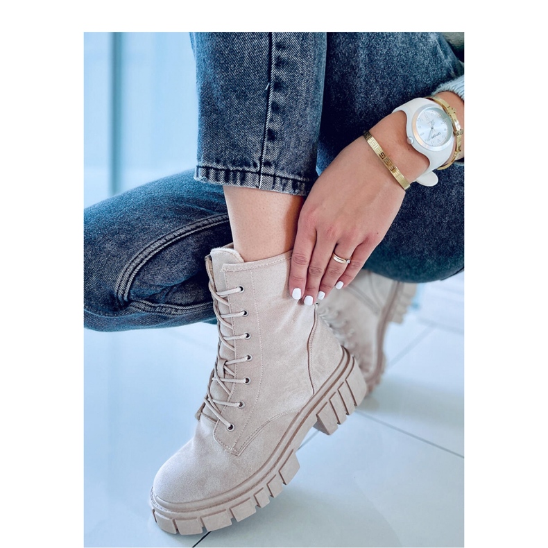 Kelis Beige ankelboots med snörning - Inello 2