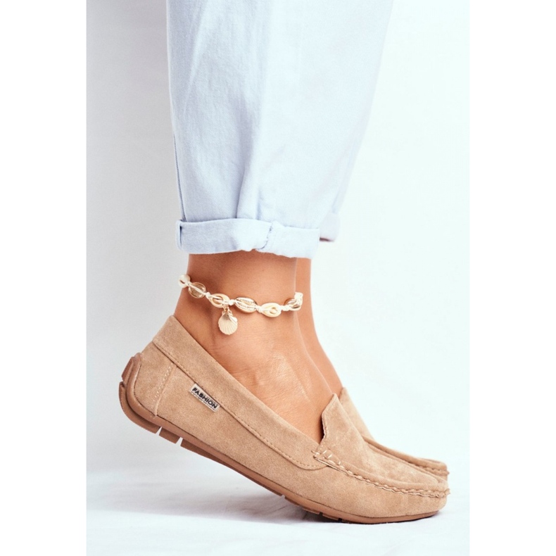 Mockasiner för kvinnor i beige mocka 2