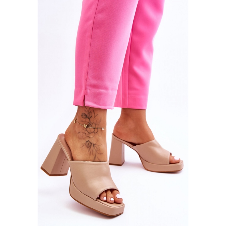 Beige flipflops med hög klack för kvinnor 2