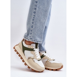 Damsportskor på beige/grön plattform 1