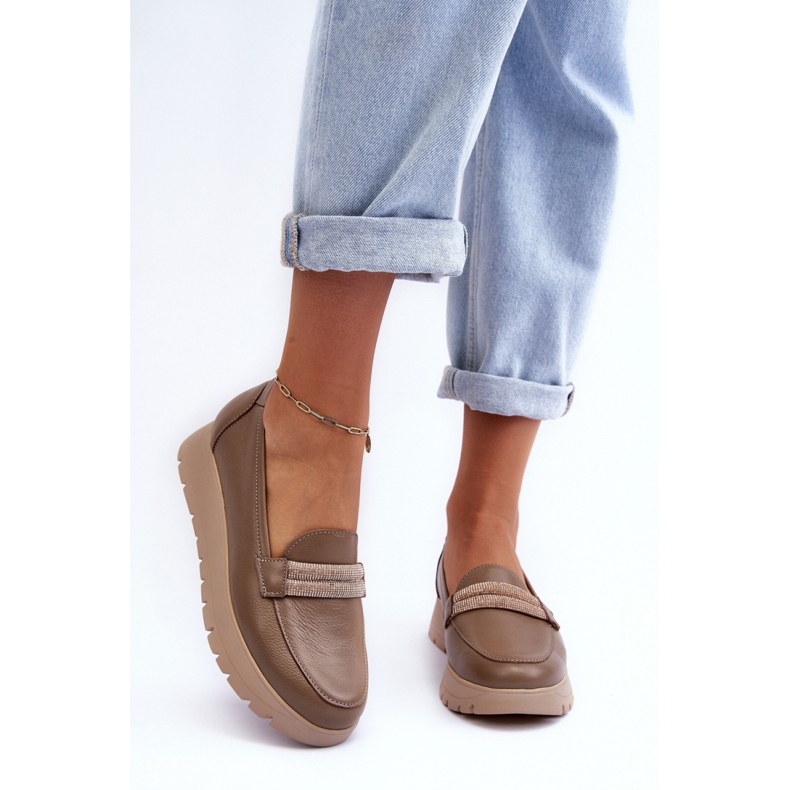 Lemar Kvinnors läderskor på plattformen beige 1