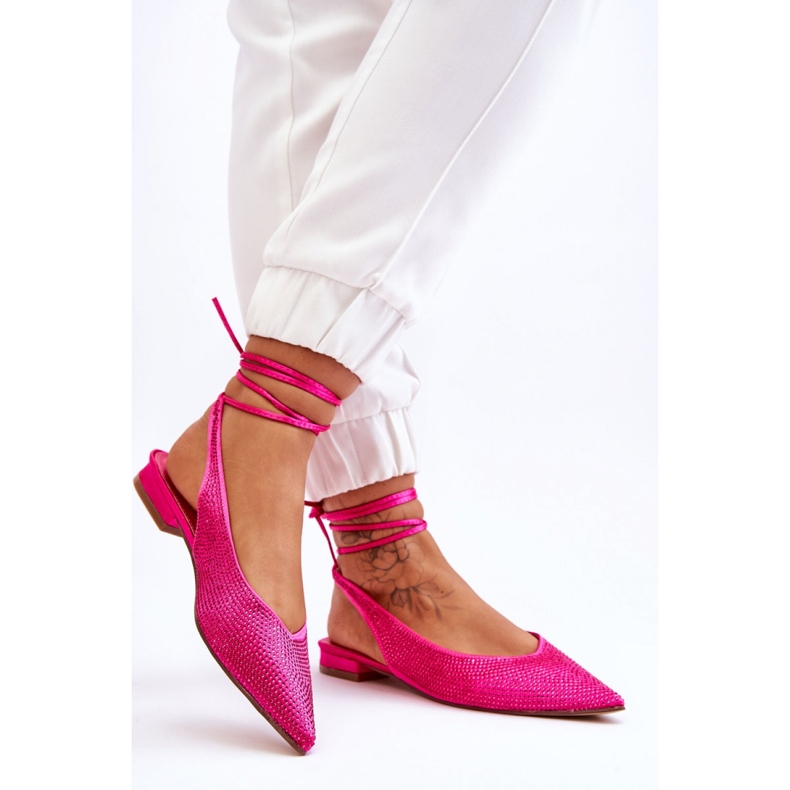 Knyt balettlägenheter med fuchsia strass rosa 1