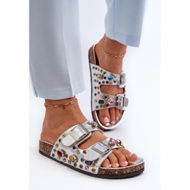 S.Barski Dekorerade damflipflops med silverspännen silver- 2