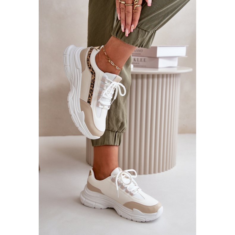 Beige/Leopard sportskor med massiv sula 1