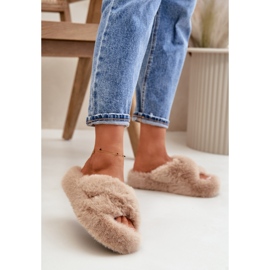 Damtofflor med päls med tjock beige sula 1