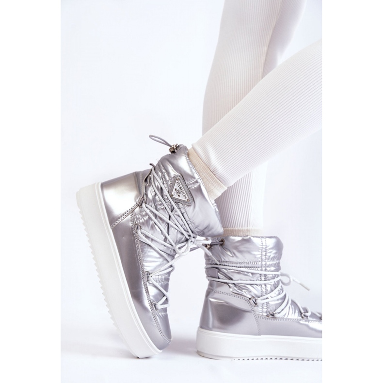 Snöskor i silver med snörning för kvinnor grå 1