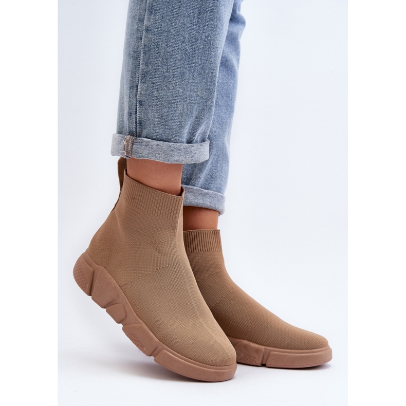 Beige Sportskor Med Strumpa brun 1